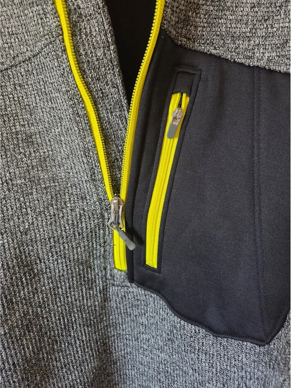 Spyder Men's Gray and Black Half-Zip Fleece Pullover with Yellow Accents Size M